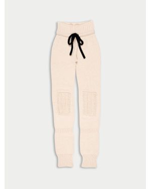 La Fetiche Vita Hand Knitted Seam-Free Fisherman's Leggings With Cable Stitch Knee Patches - Natural