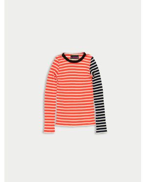 La Fetiche Jackie Bis Striped Fine Weight Ribbed Top - Red