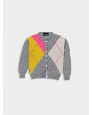 La Fetiche Cynthia Crew Neck Argyle Cardigan - White