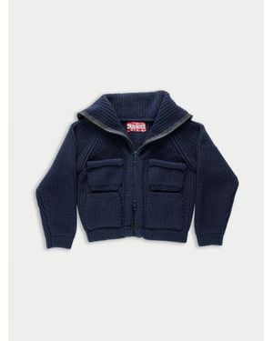 La Fetiche Caxi Chunky Rib Knitted Jacket - Blue