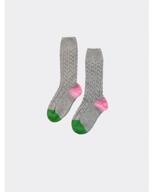 La Fetiche Charles Hand Knitted Cable Lambswool Socks - White