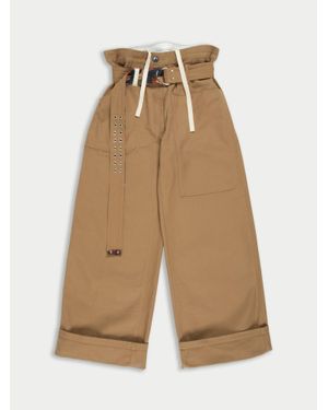 La Fetiche David Cotton Canvas Work-Wear Trousers With Military Belt - Natural