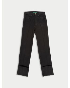 La Fetiche Angelica High Waisted Deep Denim Jeans With High Turnups - Black