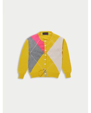 La Fetiche Cynthia Crew Neck Argyle Cardigan - Yellow