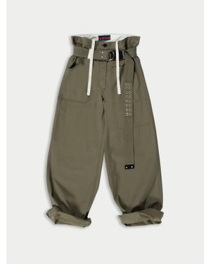 La Fetiche David Khaki Wide Leg Cotton Panama Workwear Trouser With Contrast Utility Belt - Green