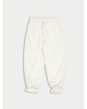 La Fetiche Walter Corduroy Jogging Trousers With Waist Tie Detail And Cotton Turnup - White