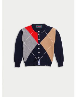 La Fetiche Cynthia Crew Neck Argyle Cardigan - Blue