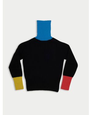 La Fetiche Rudi Traditional Seam Free Polo-Neck Jumper With Contrast Ribs - Blue