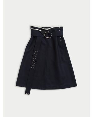 La Fetiche Bonnie Raw-Cut Felt A-Line Skirt With D Ring Military Belt - Blue