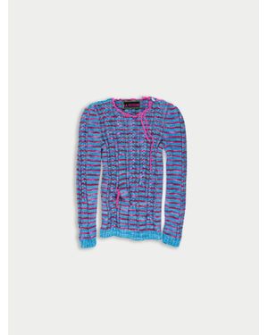La Fetiche Ivy Handknitted Striped Cable Jumper - Blue