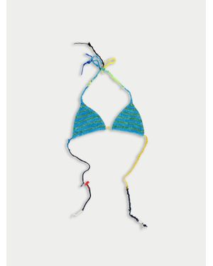 La Fetiche Chloe Handknitted Striped Bikini Top - Blue