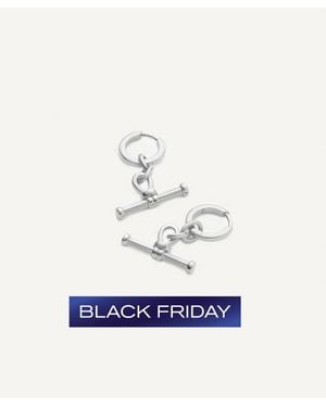 Missoma Rhodium-Plated Ridge T-Bar Drop Huggie Hoop Earrings - White