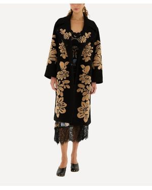 FARM Rio Bold Flowers Fleece Coat - Black