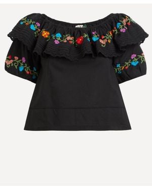 RIXO London Lisette Ombre Floral Embroidered Top - Black