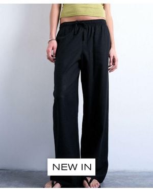 TOPSHOP Linen Straight-Leg Pants - Black