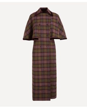 Biyan Laurence Check Wool Cape - Brown