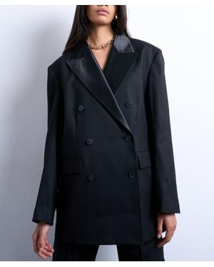 TOPSHOP Six-Button Double-Breasted Tuxedo Blazer - Blue