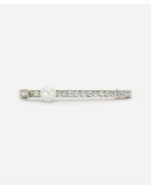 Kojis Platinum Antique Pearl Bar Brooch - Natural