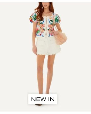 FARM Rio Scalloped Canvas Shorts - White