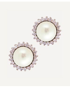 Kojis Pearl And Diamond Cluster Stud Earrings - Metallic