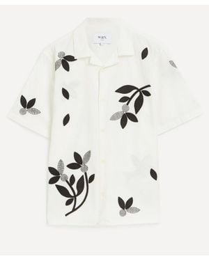 Wax London Didcot Ecru- Bloom Applique Short-Sleeve Shirt - Natural