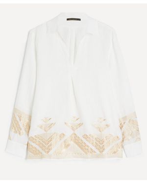 Kori Pyramids Linen Embroidered Blouse - White