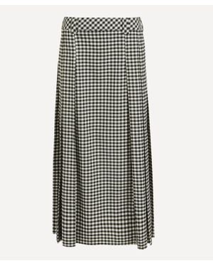 ALIGNE Women's Kinga Long Pleated Black Gingham Skirt 14 - Grey
