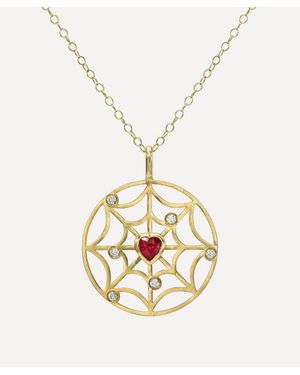 Rachel Quinn 14Ct Diamond And Ruby Spider Web Pendant Necklace - Metallic
