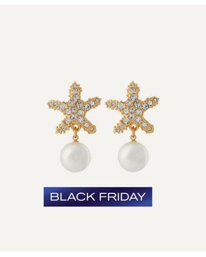Kenneth Jay Lane Plated Crystal Star Pearl Drop Clip-On Earrings - White