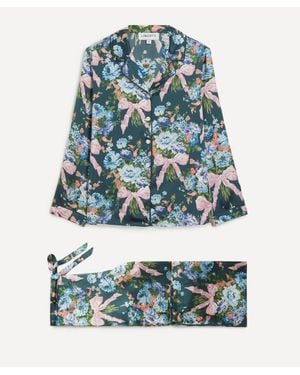 Liberty Bow Bouquet Silk-Satin Pajama Set - Blue