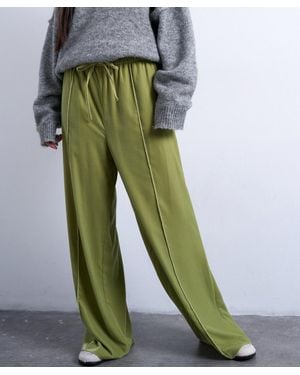 TOPSHOP Velvet Mid Rise Tie Waist Wide Leg Sweatpants - Green
