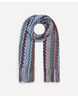 Missoni Fringed Zig-Zag Intarsia-Knit Scarf - Blue