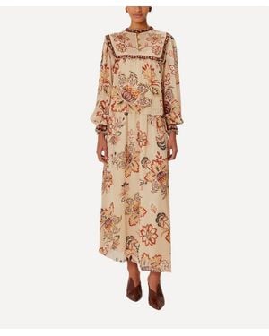 FARM Rio Aura Floral Midi Skirt - Natural