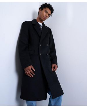 TOPMAN Double-Breasted Wool-Blend Overcoat - Blue