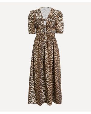 Ganni Printed Cotton Tie-Strap Midi Dress - Natural