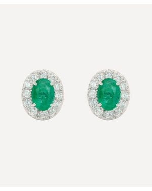 Kojis 18Ct Emerald And Diamond Halo Cluster Stud Earrings - Green