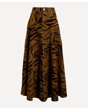 Ganni Printed Flock Denim Skirt - Brown