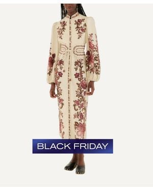 FARM Rio Renata Floral Long Sleeve Midi Dress - Natural