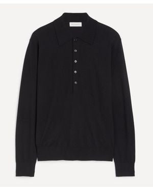 Dries Van Noten Long-Sleeve Merino Wool Polo Shirt - Black
