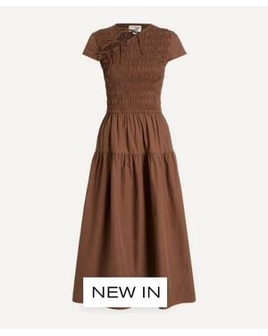 Damson Madder Ebba Cotton Midi Dress - Brown
