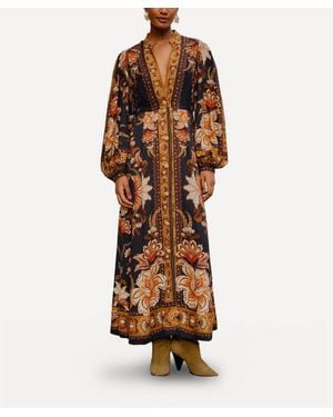 FARM Rio Majestic Garden Puff-Sleeve Maxi Dress - Brown