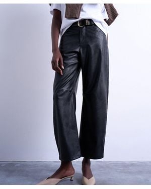 TOPSHOP Faux Leather Barrel Leg Pants - Blue