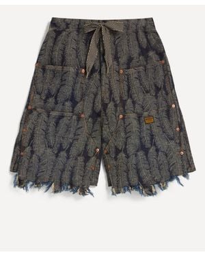 Kapital Magpie Denim Double Knee Easy Shorts - Grey