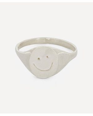 Seb Brown Sterling Happy Face Signet Ring - White