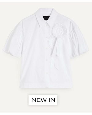 Simone Rocha Cropped Ribbon Rosette Puff Sleeve Shirt - White