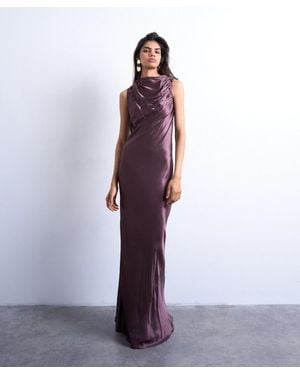 TOPSHOP Bias Ruched Arm Hole Maxi Occasion Dress - Purple