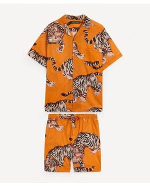 Desmond & Dempsey Rayas Print Cuban Pyjama Set - Orange
