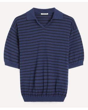 AURALEE High Gauge Cotton Knit Skipper Polo - Blue