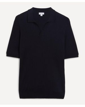 Sunspel Fine Rib Polo Shirt - Black