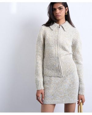 TOPSHOP Knitted Heavy Twist Yarn Collared Cardigan - Gray